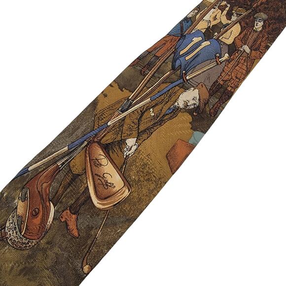 VINTAGE RARE Polo Ralph Lauren Victorian Golf Scene 100% Silk Handmade Necktie - Picture 3 of 9